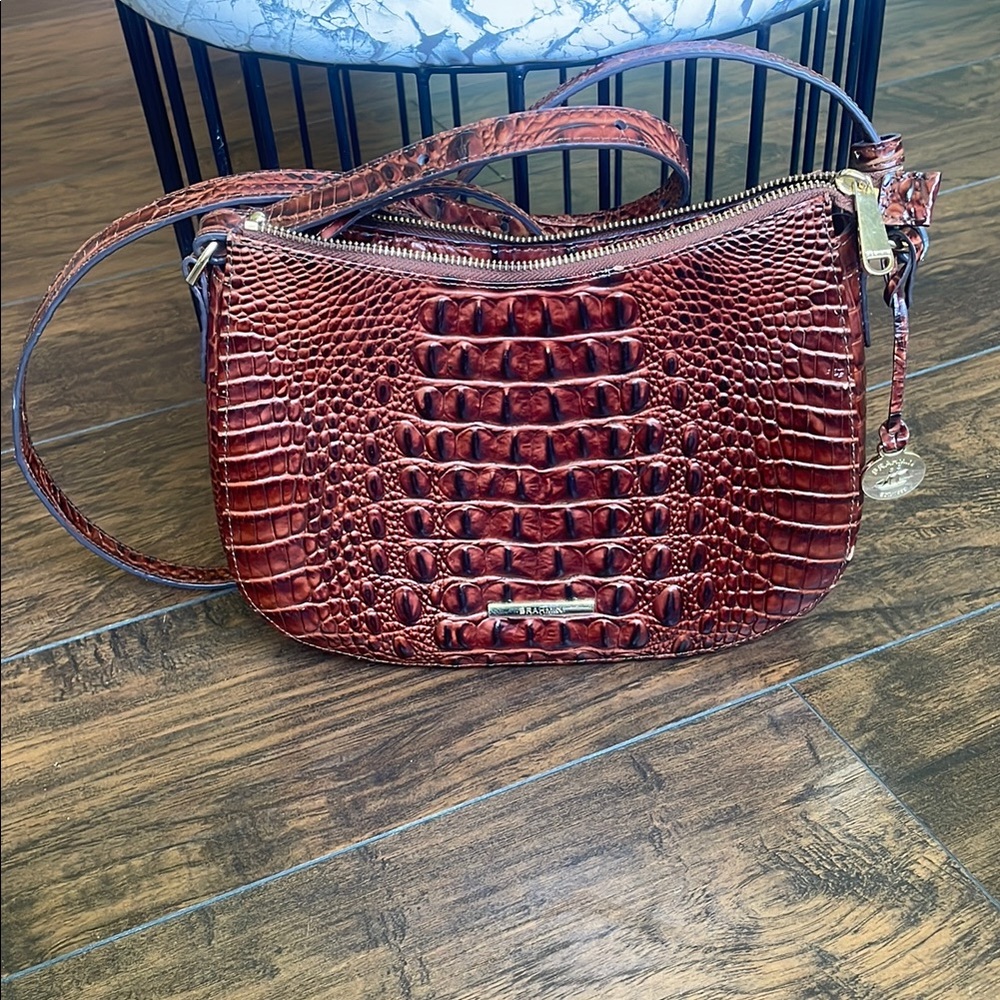 Brahmin Crocodile Brown and Gold Embossed Leather Handbag with Wallet